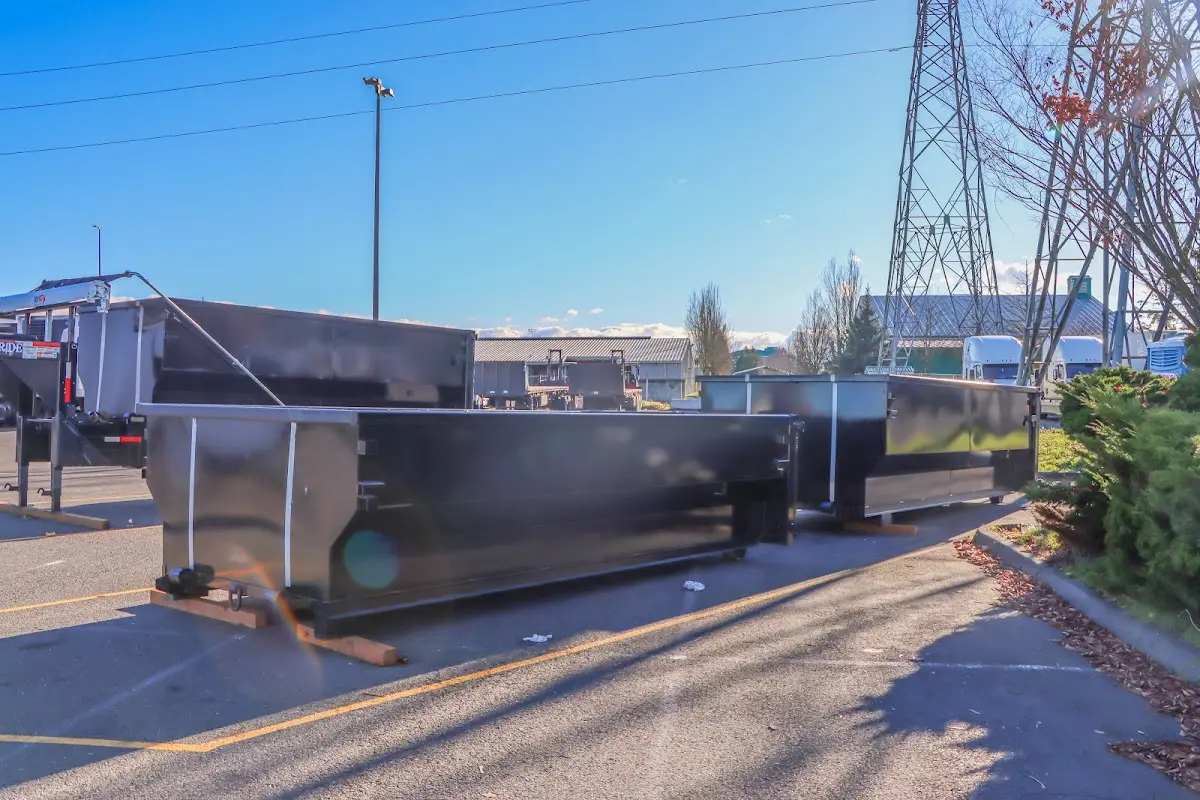 Roll-off dumpster ready for waste disposal at job site for Yard Waste Dumpster Rental in St. Cloud